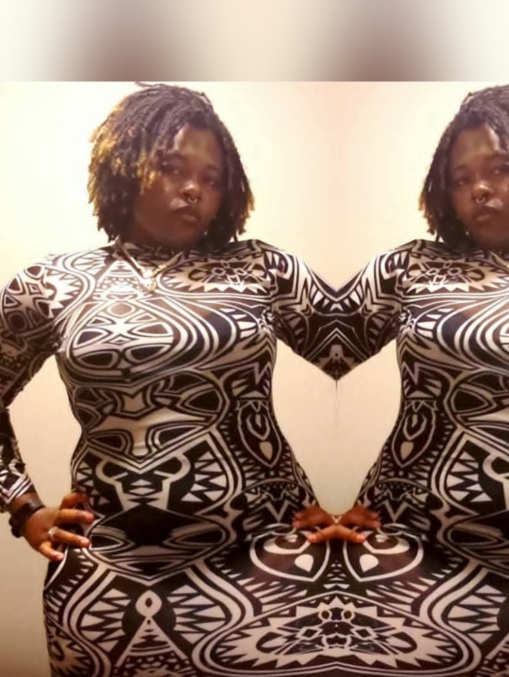 Black & White Geometric Sheer Bodycon Dress - Women - Picture 5 of 5